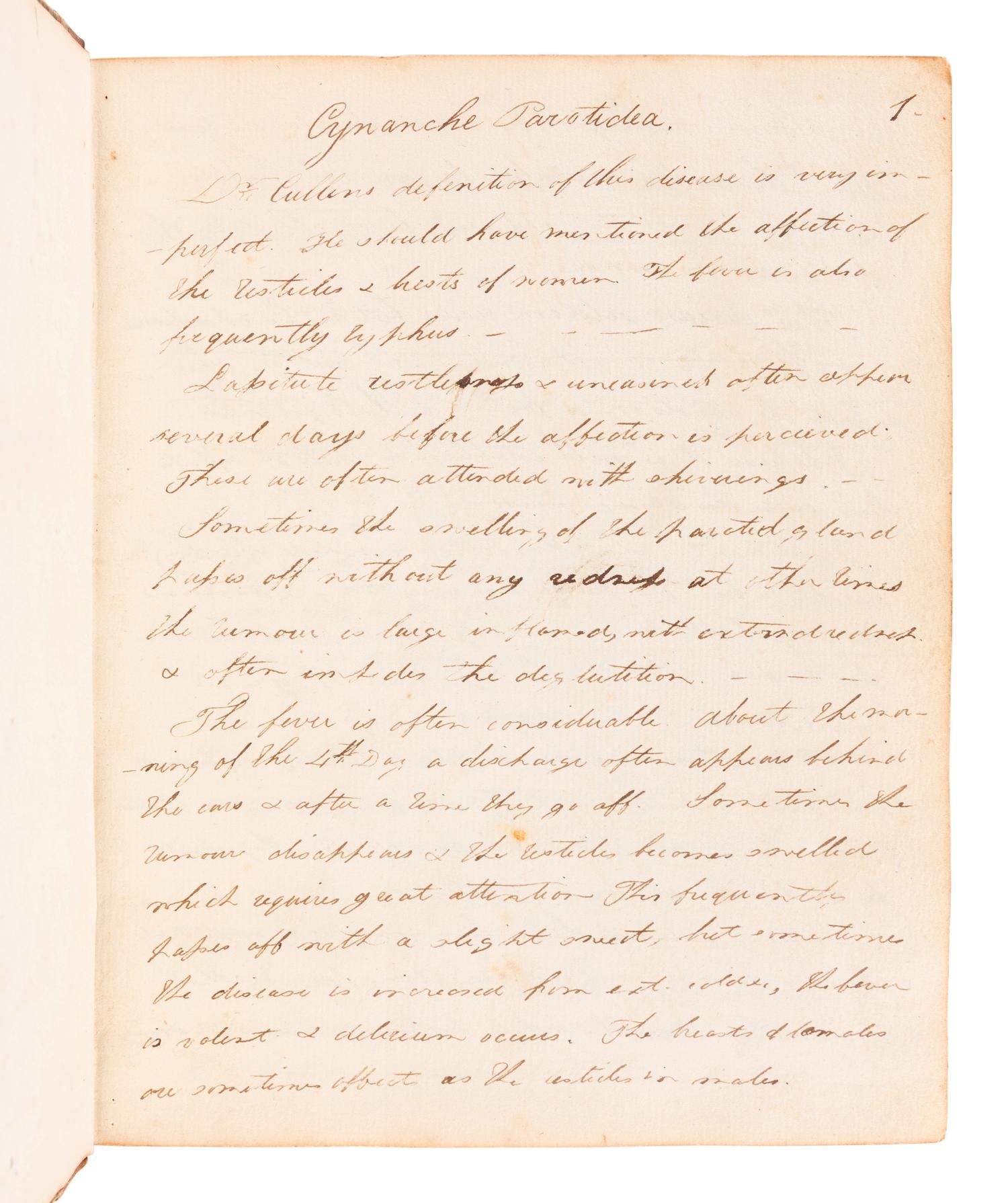 [MANUSCRIPT - MEDICINE]. PLUMB, Ovid. "Notes from the Lectures of Nathaniel Chapman, M. D. Professor of the Materia Medica In the University of Pennsylvania, Philadelphia Course of 1814-1815." -- "Notes From the Lectures of Nathaniel Chapman M.D. Professor of the Materia Medica In the University of Pennsylvania Philadelphia Course of 1814-15." -- "Notes taken at the New York Eye Infirmary by Ovid Plumb 1821&2 Montgomery House Barclay Street No 65." New York, 1821 and later.