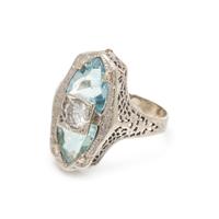 AQUAMARINE AND DIAMOND RING