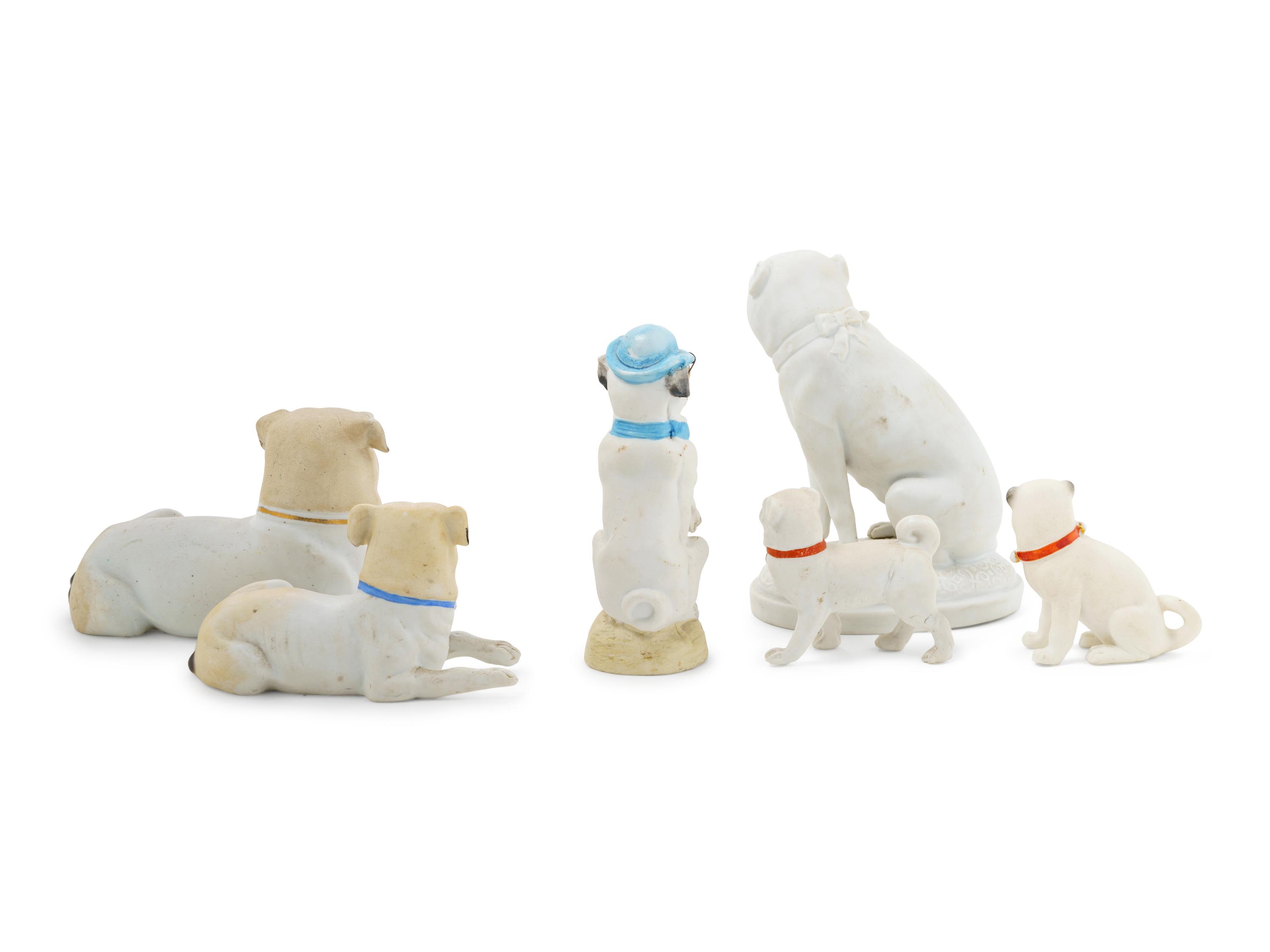 Six Bisque Porcelain Figures of Pugs