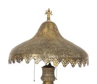 An Indian Pierced and Etched Brass Floor Lamp