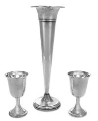 An American Silver Trumpet Vase, Various Makers, of elongated tapering form and raised on a circular weighted foot, together with two f