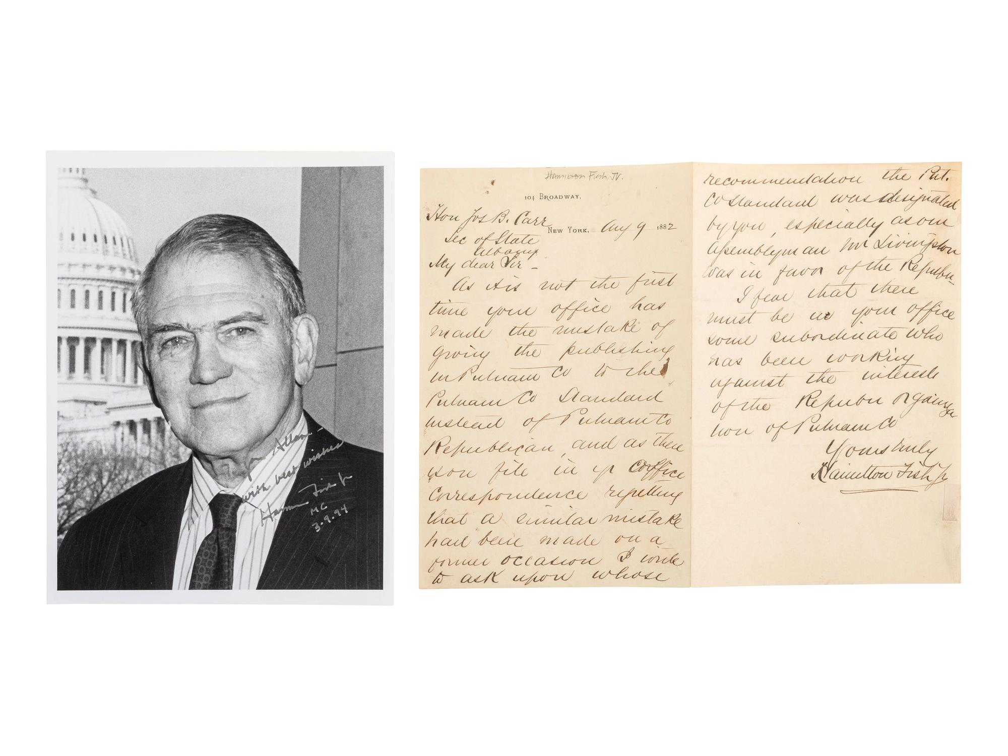 FISH, Hamilton (1808-1893). Letters and signatures of Fish and his descendants.