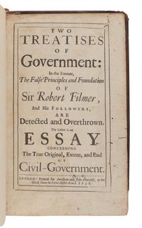 LOCKE, John (1632-1704). Two Treatises of Government . London: for Awnsham and John Churchill, 1698.