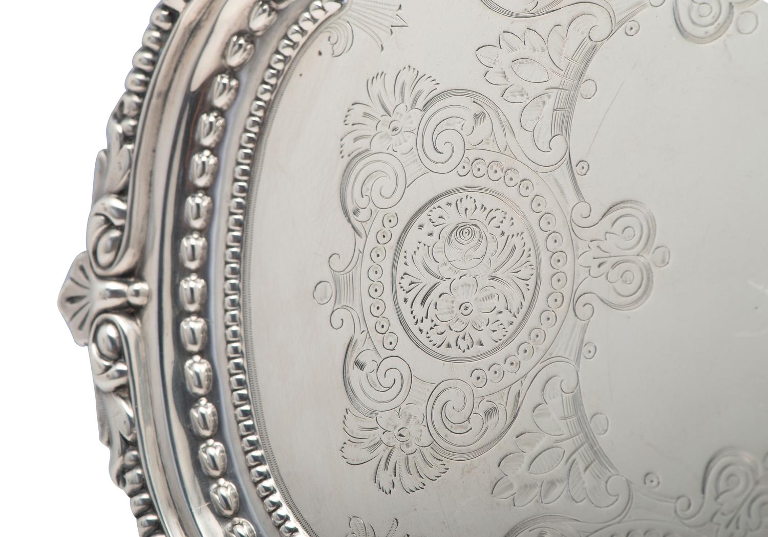 An Edwardian Armorial Engraved Silver Footed Tray