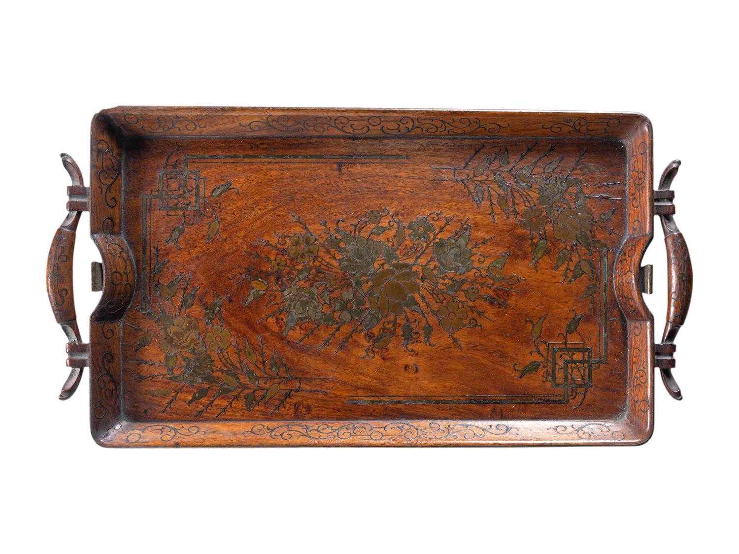 A Pair of Chinese Export Huanghuali and Mixed-Wood Tray Tables