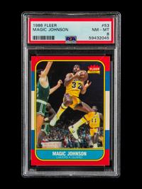 A 1986 Fleer Magic Johnson Basketball Card No. 53 (PSA 8 NM-MT)