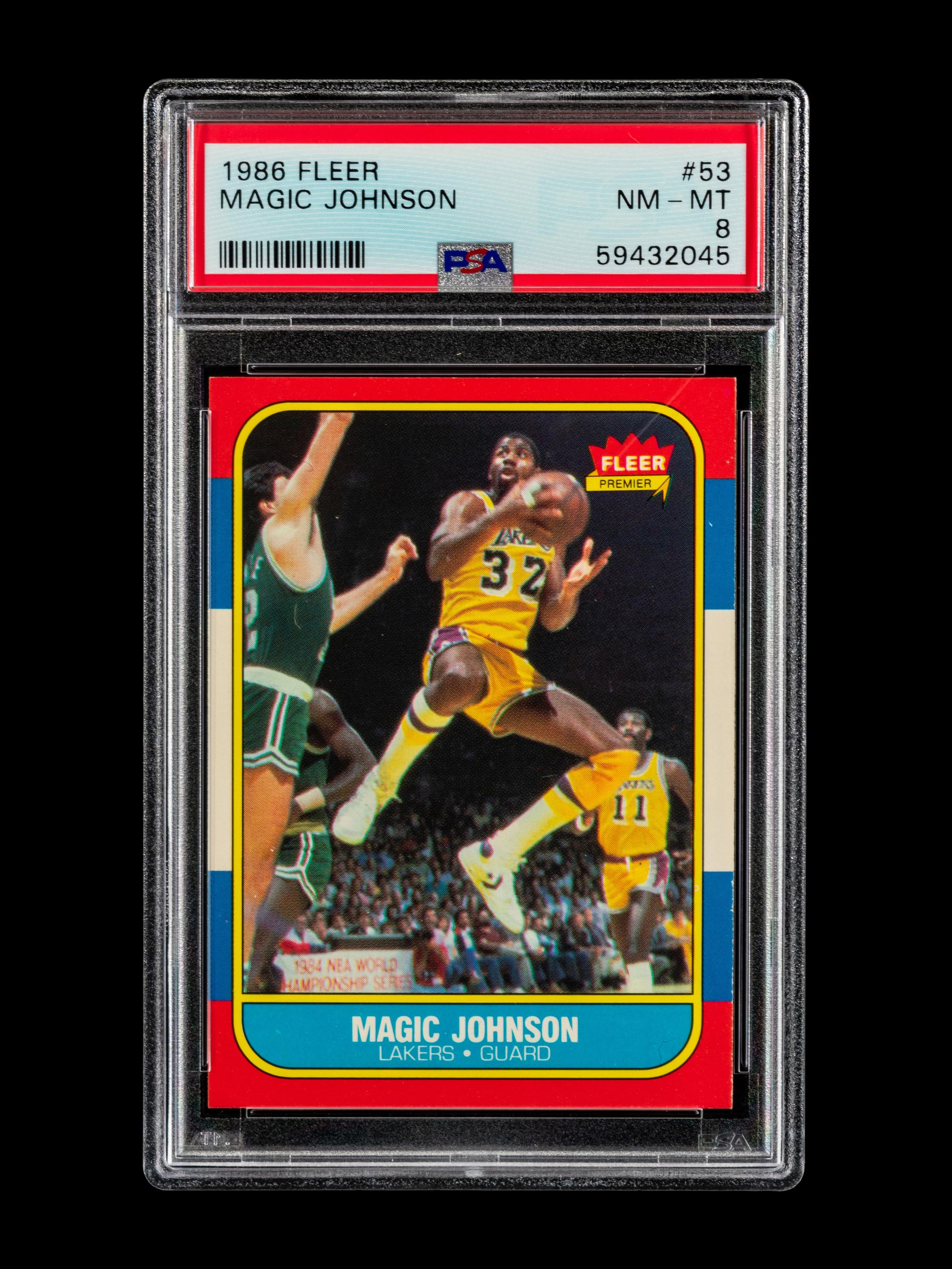 A 1986 Fleer Magic Johnson Basketball Card No. 53 (PSA 8 NM-MT)