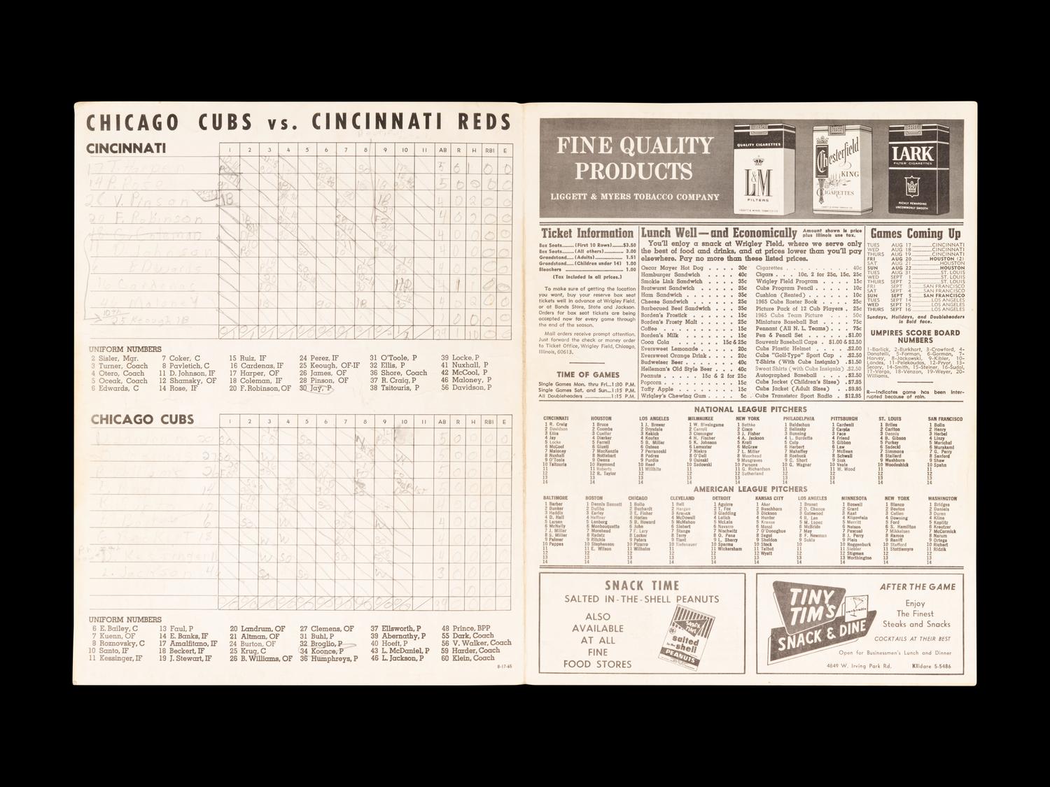 A Group of 12 1960s-70s Chicago Cubs Wrigley Field Signed Autograph Scorecards (Including Ernie Banks, Billy Williams, Fergie Jenkins and Ron Santo)