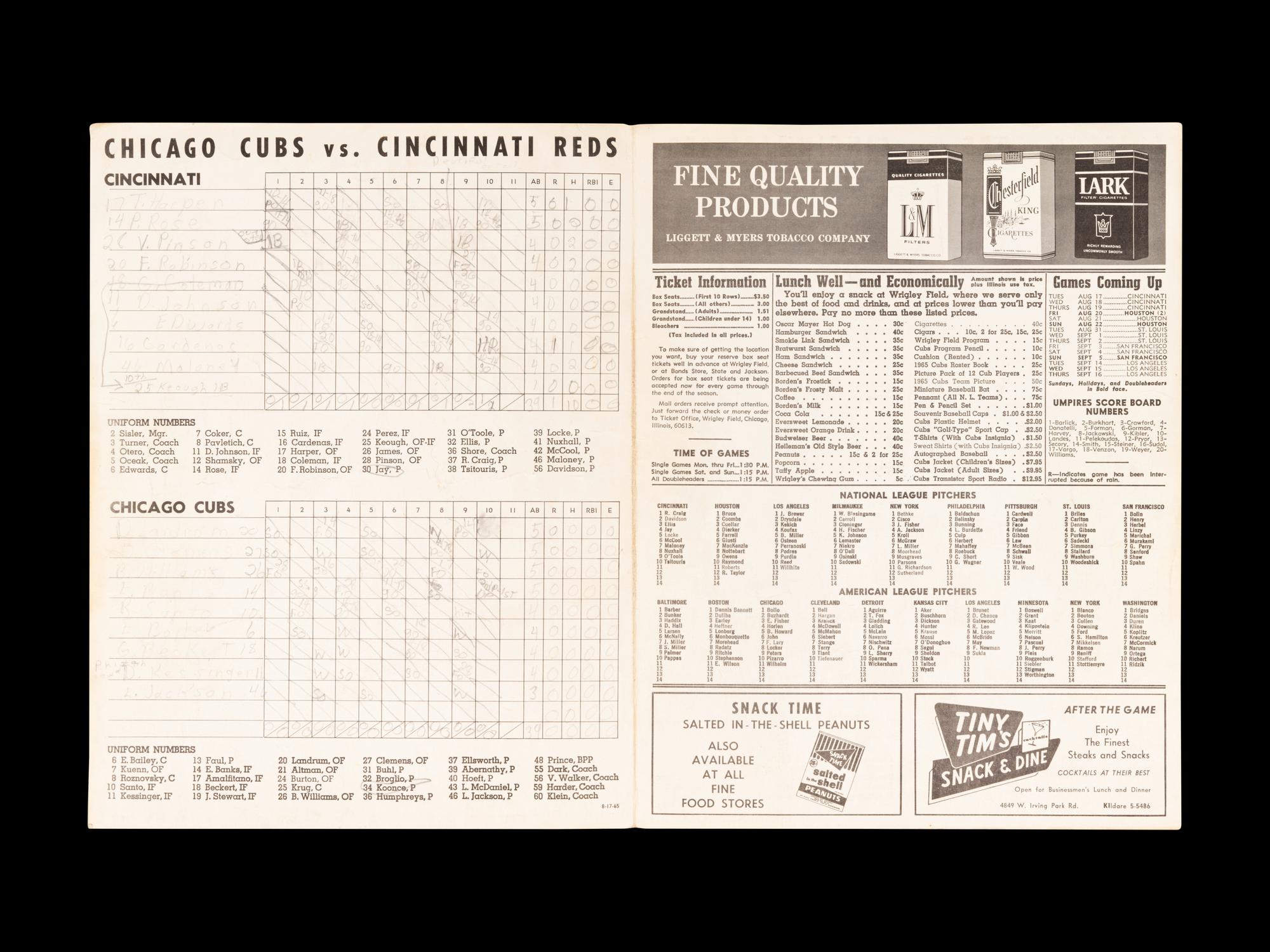 A Group of 12 1960s-70s Chicago Cubs Wrigley Field Signed Autograph Scorecards (Including Ernie Banks, Billy Williams, Fergie Jenkins and Ron Santo)