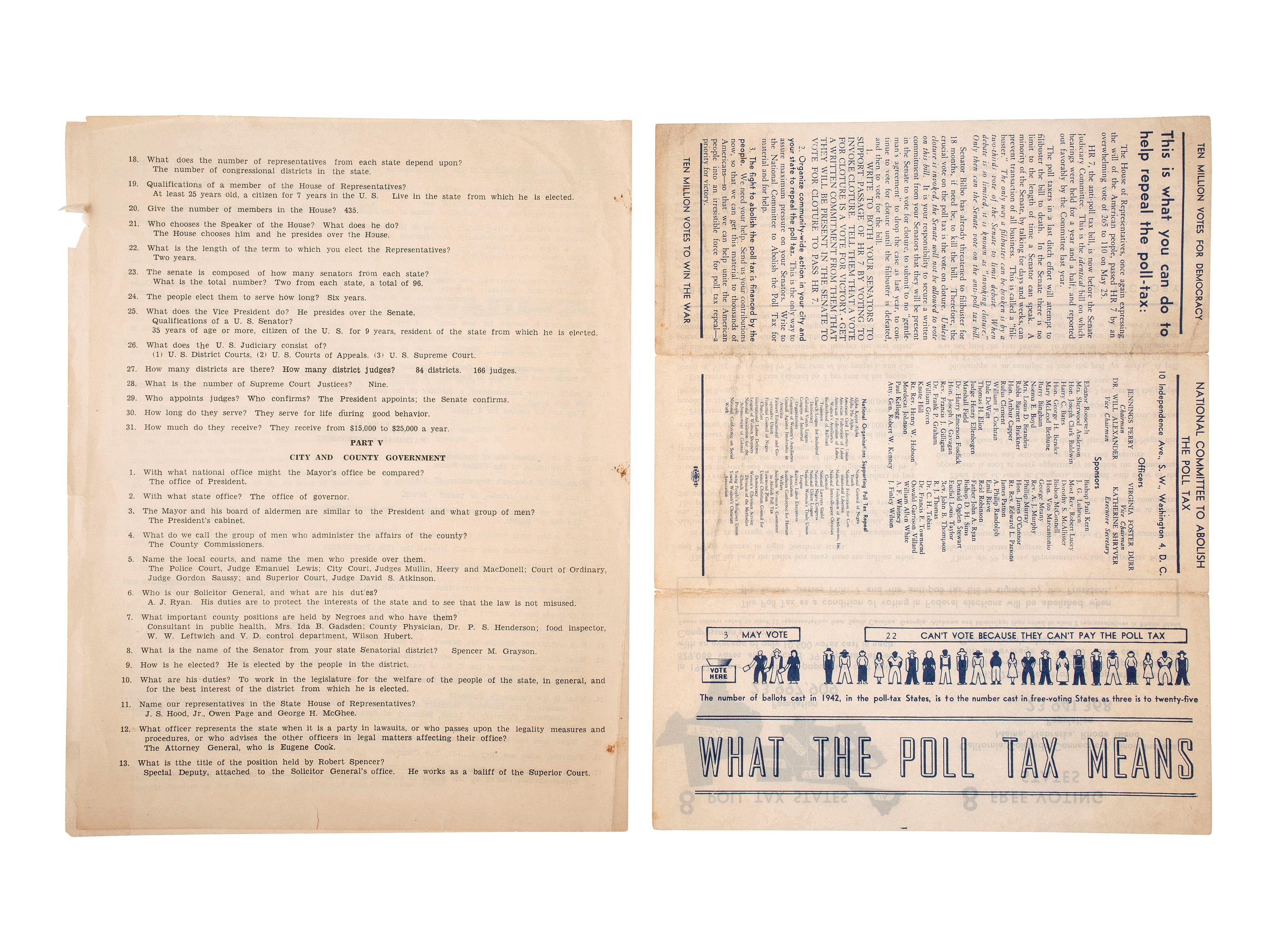[AFRICAN AMERICANA]. "Questions and Answers For Citizenship Training Course Sponsored by Savannah Branch NAACP." [Savannah, GA], n.d. [ca ?].