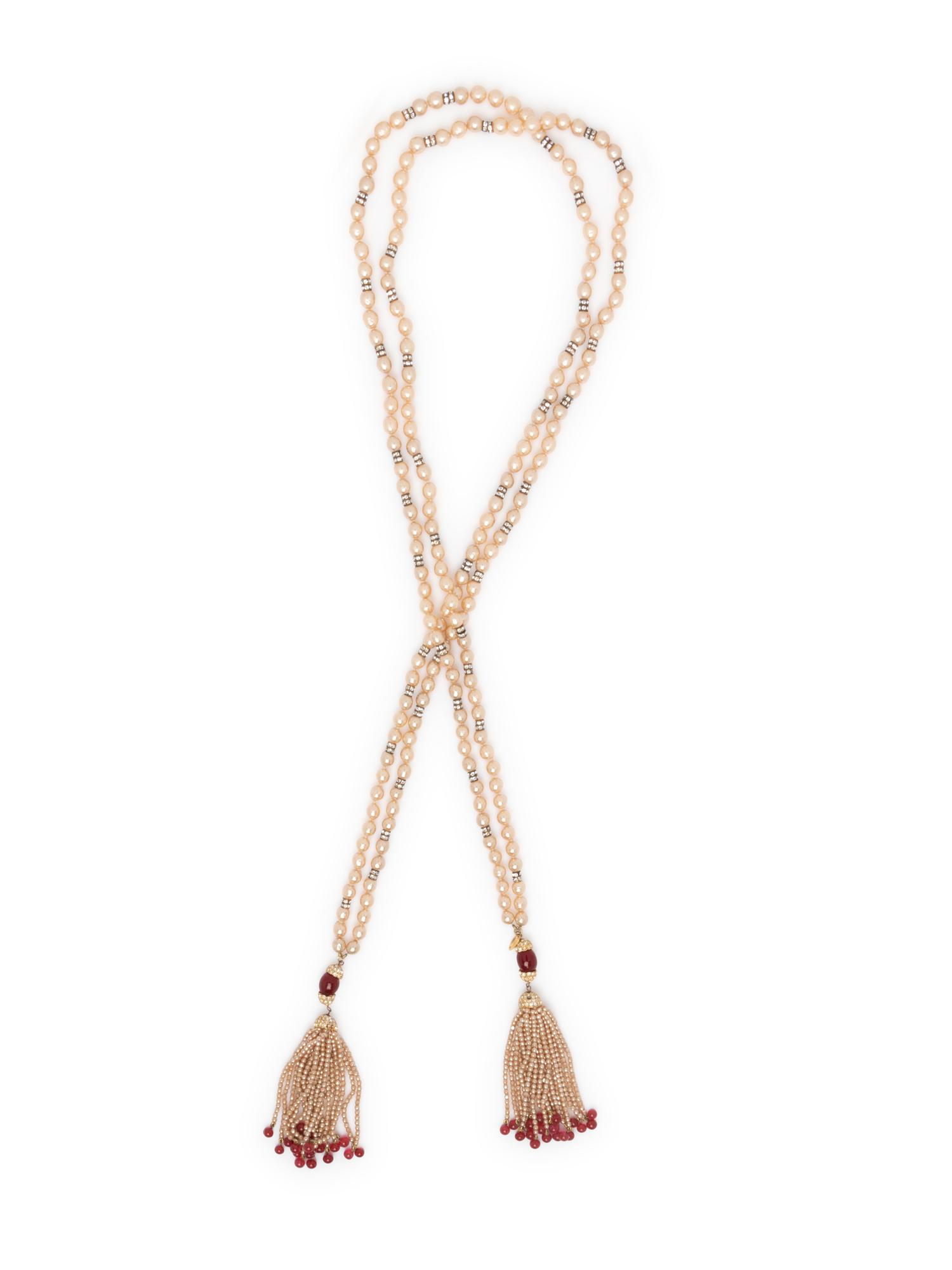 Chanel Double Strand Faux Pearl Necklace with Tassels, 1983