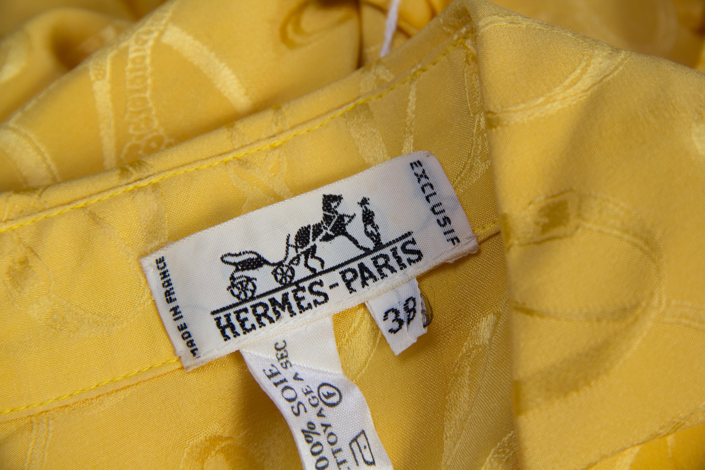 An Hermes Yellow Silk Blouse, Size 38.