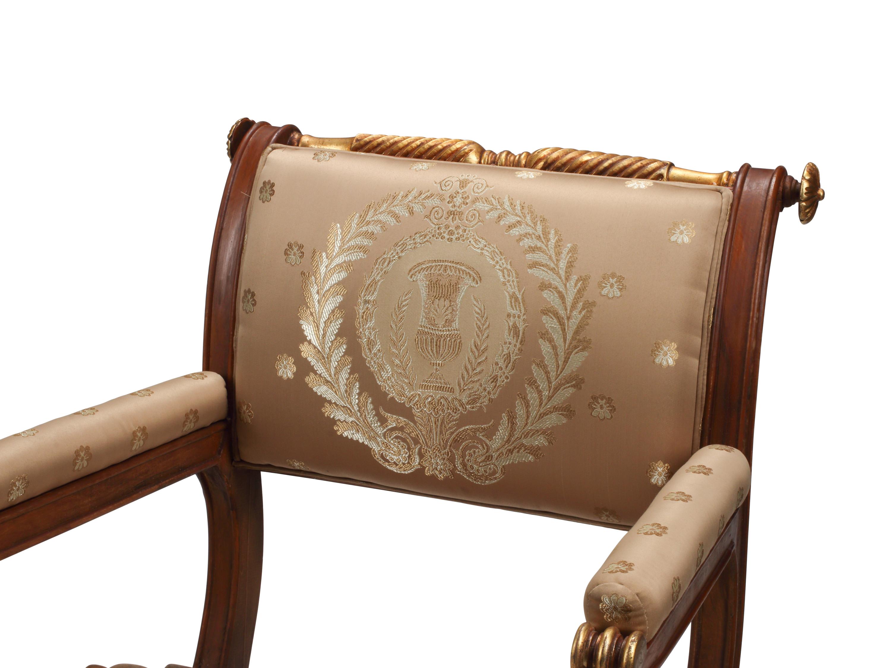 A Pair of Italian Neoclassical Style Parcel-Gilt Armchairs