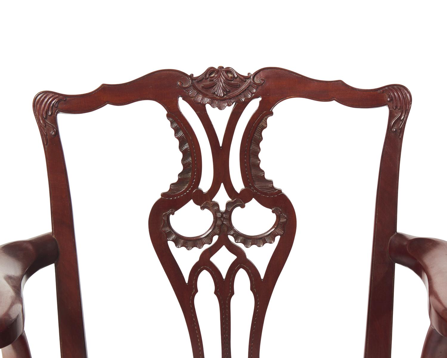 A Pair of Chippendale Style Carved Mahogany Armchairs