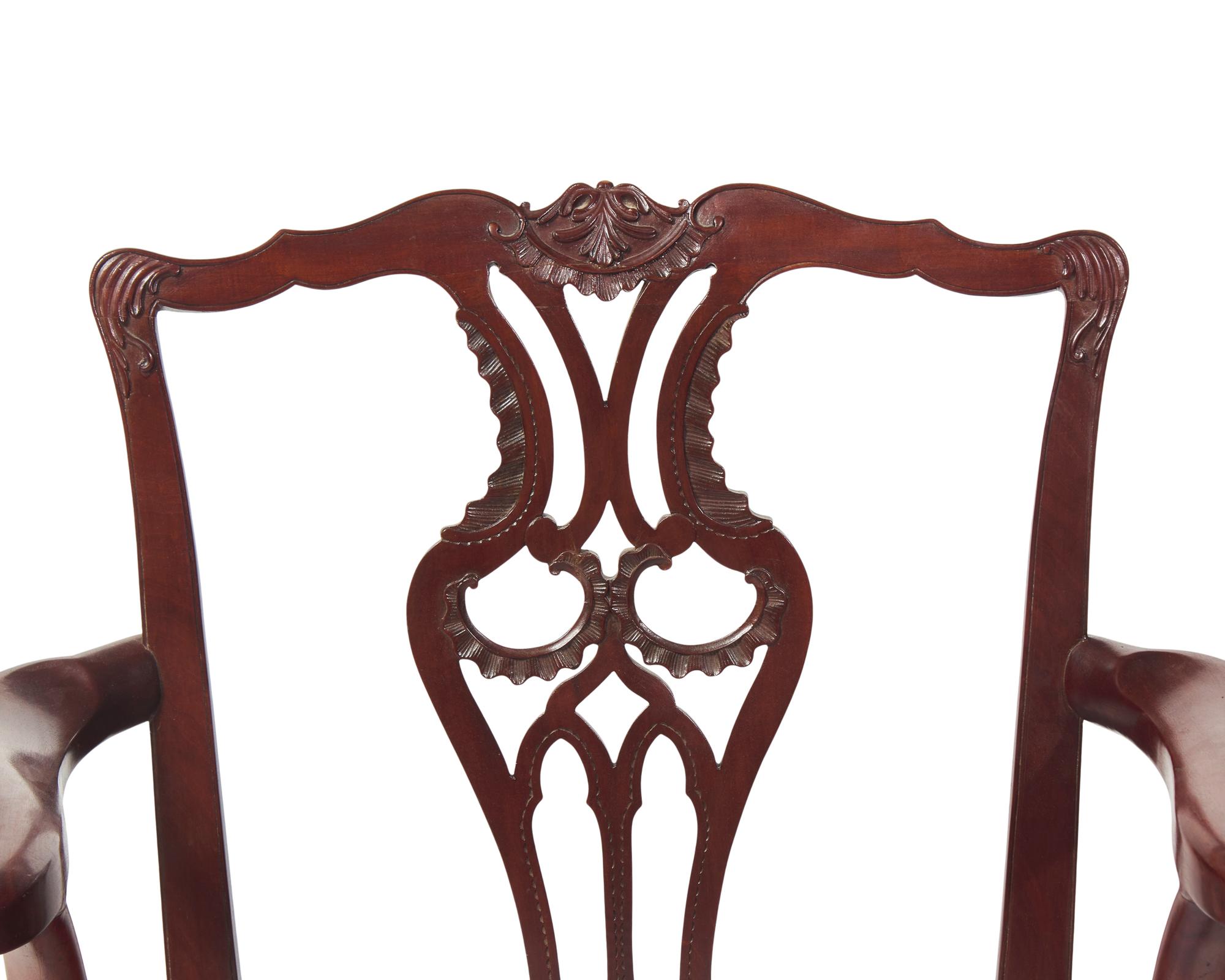 A Pair of Chippendale Style Carved Mahogany Armchairs