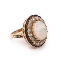 OPAL, DIAMOND AND ENAMEL RING