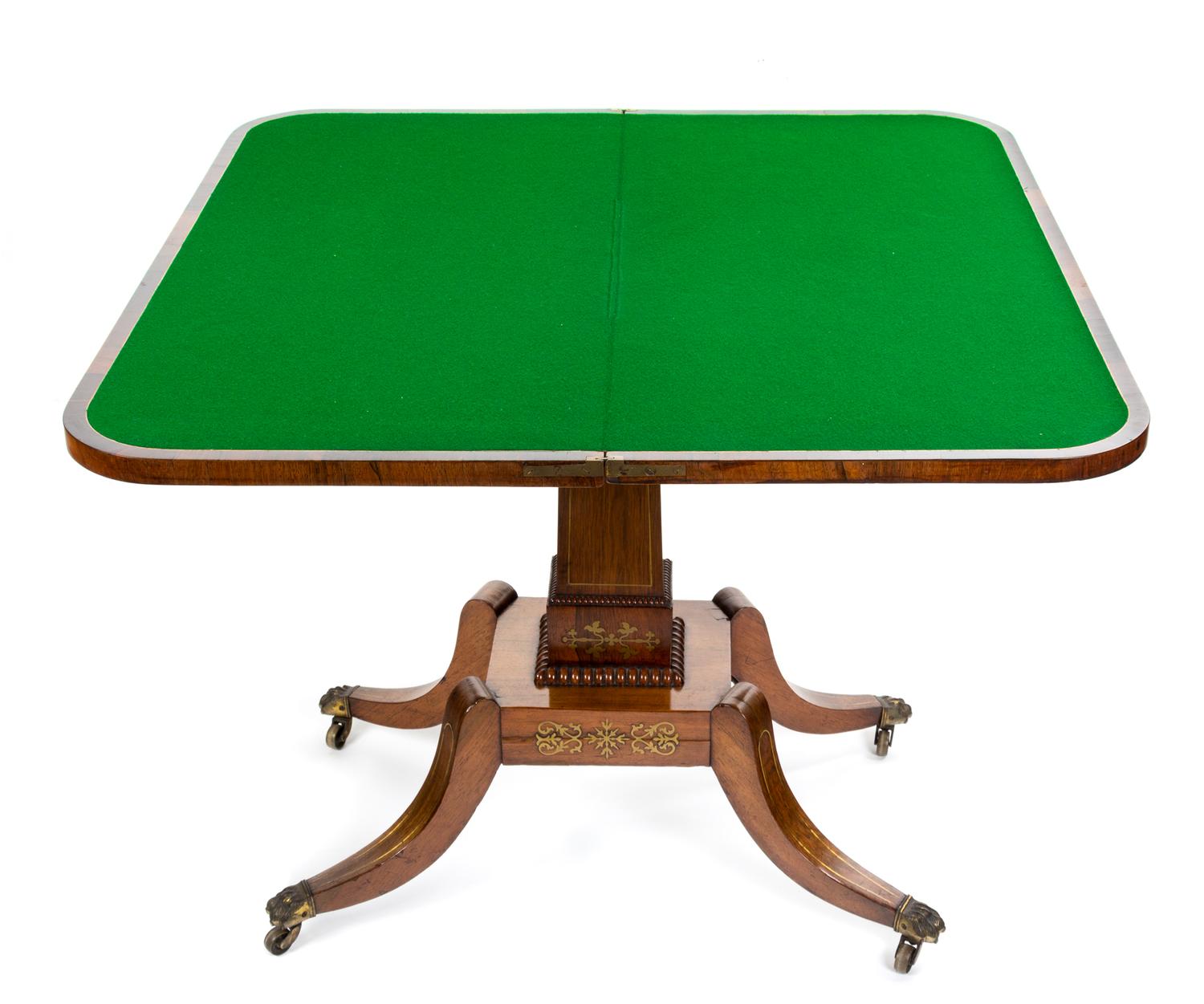 A George IV Brass Inlaid Rosewood Games Table Height 29 1/2 x width 35 1/2 x depth 17 3/4 inches. — 19TH CENTURY