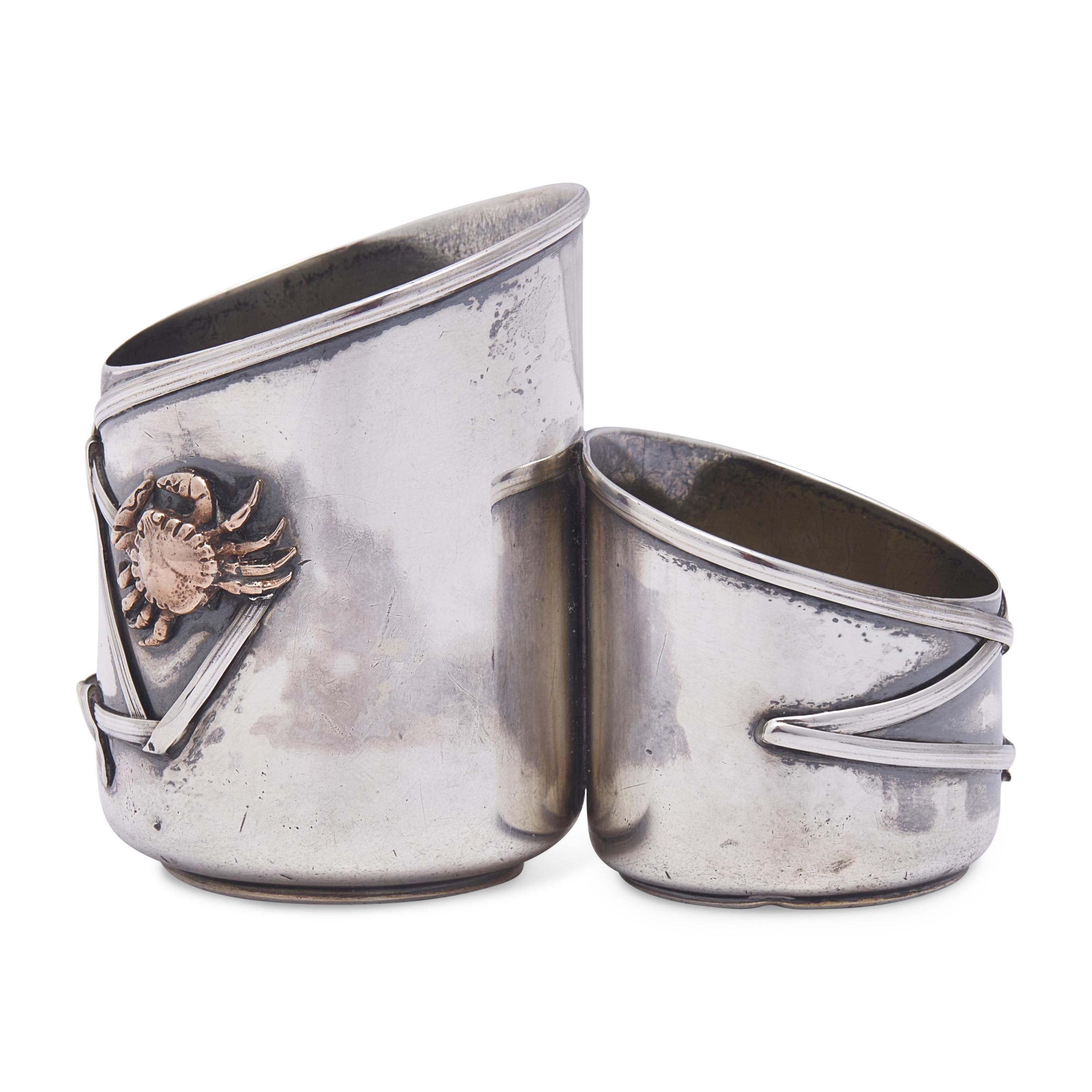 An Aesthetic Movement Japanesque Sterling Silver and Mixed Metal Double Bud Vase