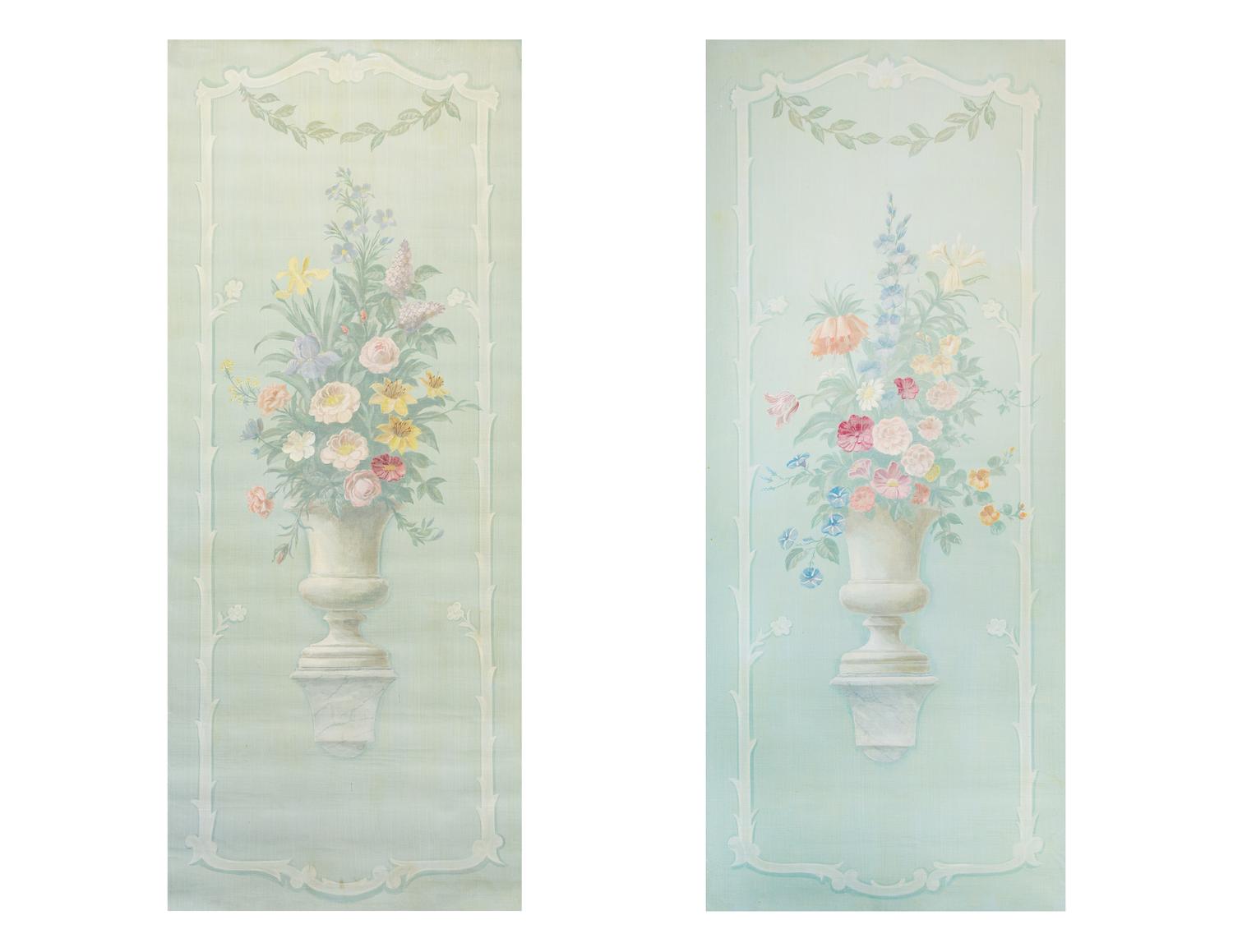 A Group of Eleven Hand Painted Wall Paper Panels Mounted on Canvas by Robert Jackson, muralist for Mario Buatta. — 20th Century