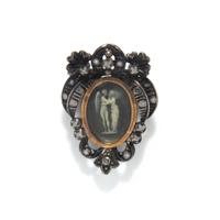 ANTIQUE, DIAMOND, SILVER, AND GOLD 'LOVER'S CAMEO' BROOCH