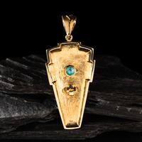 Don Supplee (Hopi, b. 1965) — 14K Gold Tufa Cast, Coral, Turquoise, and Diamond Pendant