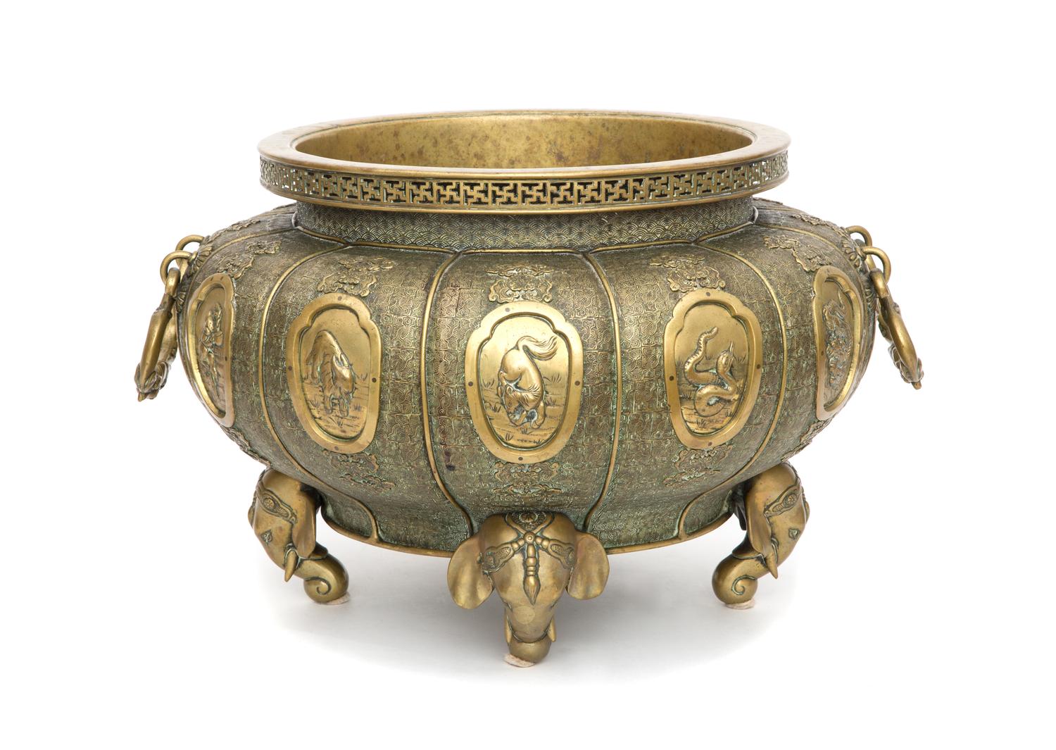 A Chinese Brass Jardinière Height 13 x diameter 19 inches. — 20TH CENTURY