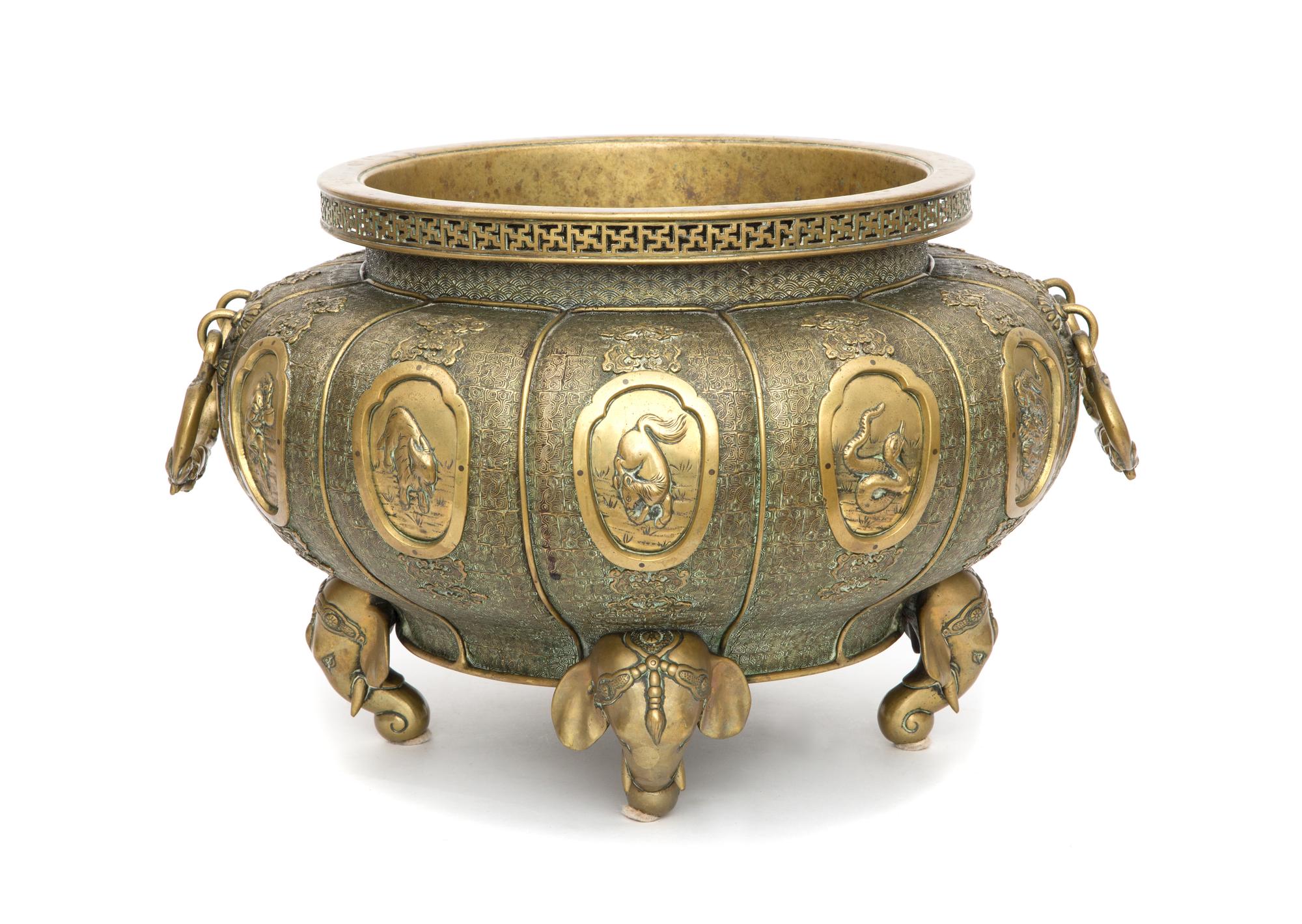 A Chinese Brass Jardinière Height 13 x diameter 19 inches. — 20TH CENTURY