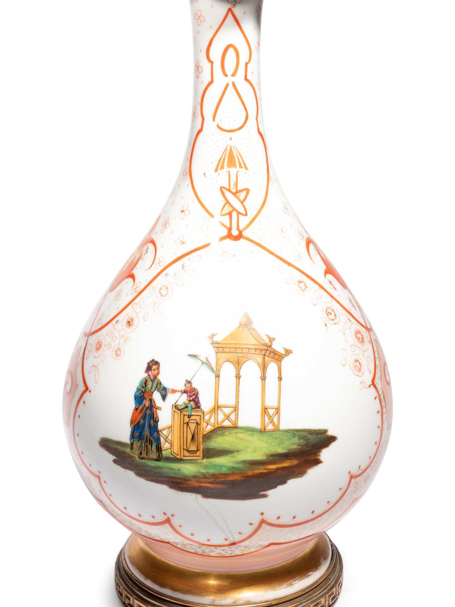 A French Painted Glass Vase Mounted as a Lamp