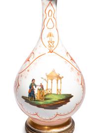 A French Painted Glass Vase Mounted as a Lamp