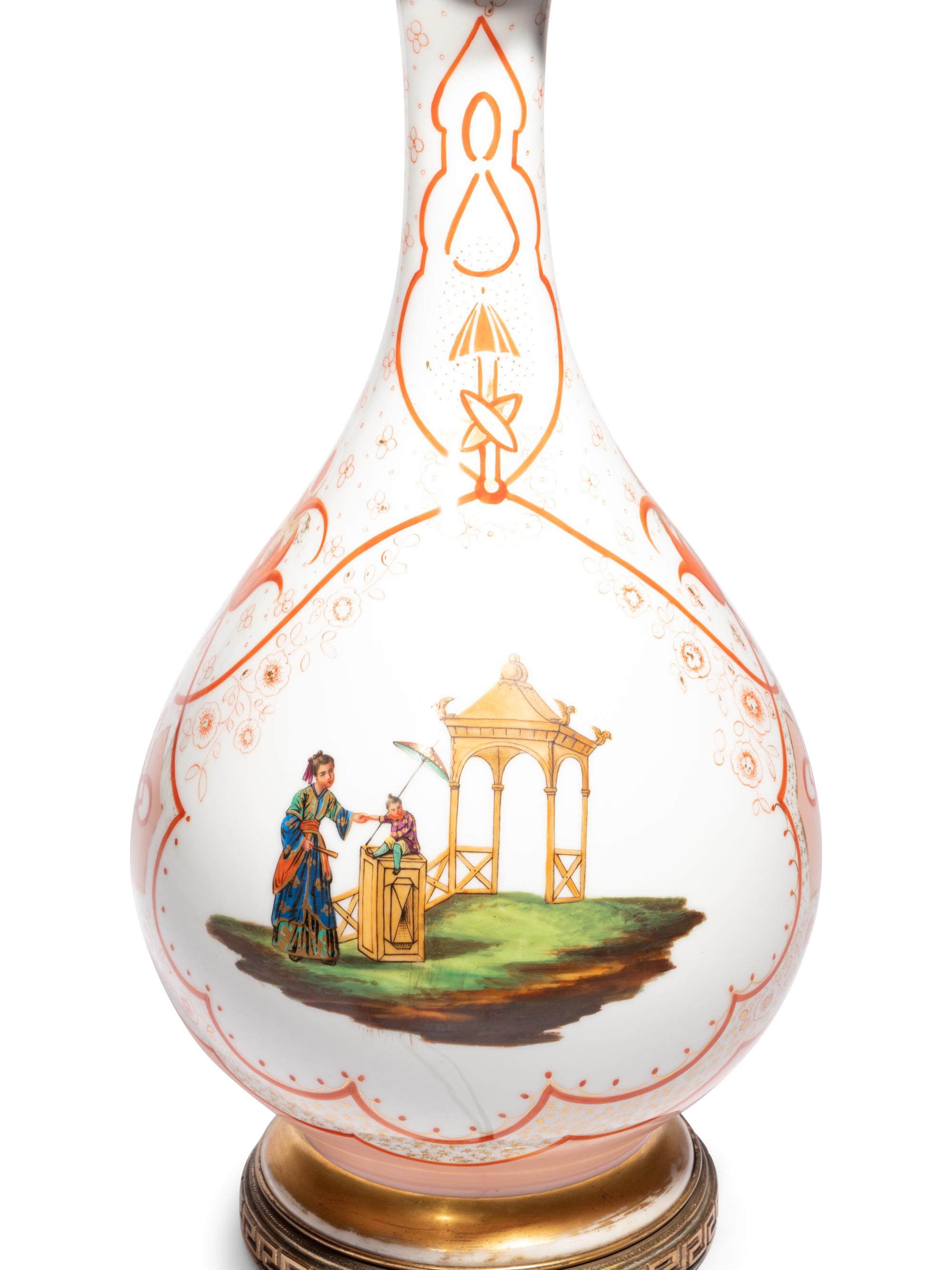 A French Painted Glass Vase Mounted as a Lamp