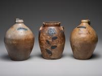 Three Cobalt Decorated Stoneware Vessels