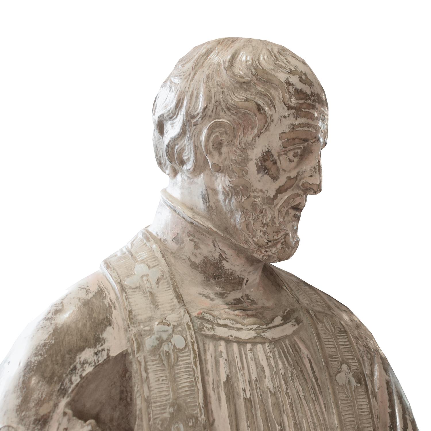 A Carved Wood Figure of a Saint 17" W x 12" D x 44" H — Europe, 19th Century