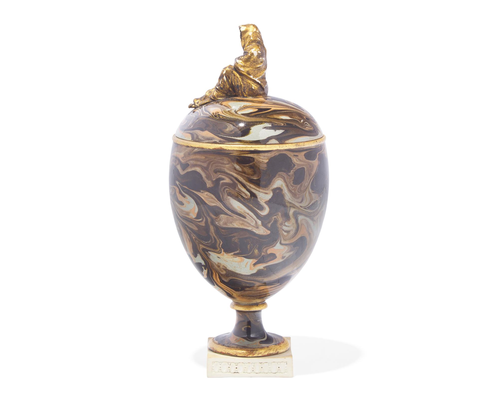 A Wedgwood and Bentley Agateware Covered Urn