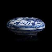 A Chinese Blue and White Porcelain "Dragons" Seal Paste Box, Late 19th/Early 20th Century 晚清-民國 青花龍紋印泥盒