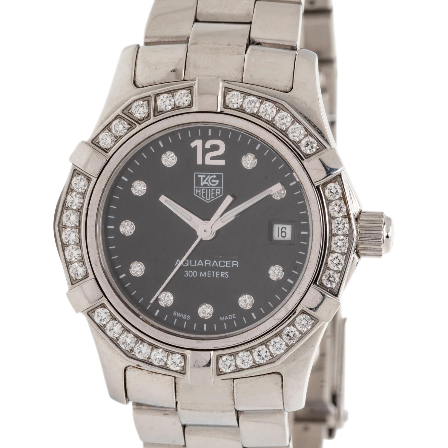 TAG HEUER, STAINLESS STEEL AND DIAMOND 'AQUARACER' WRISTWATCH