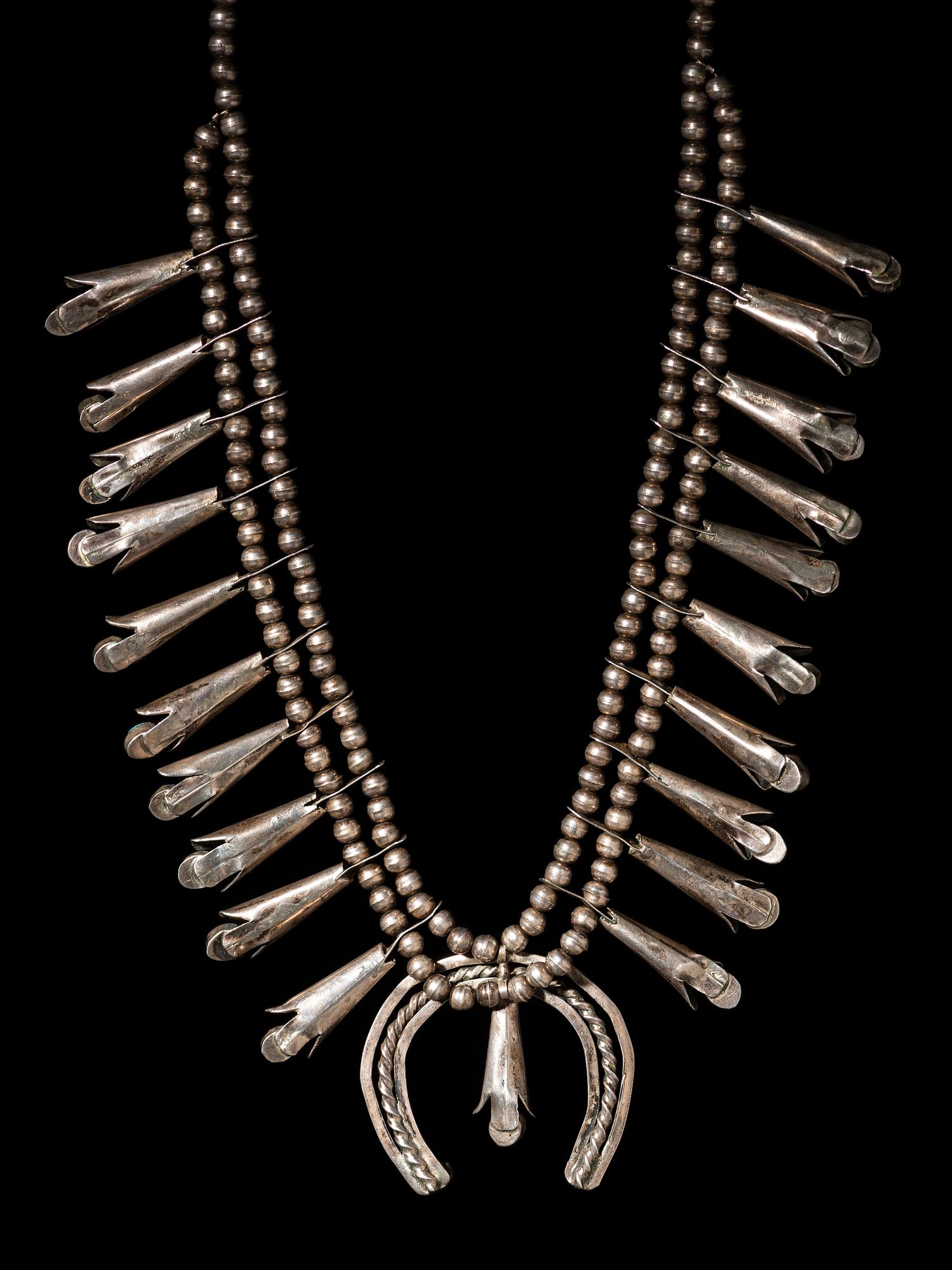 Navajo Silver and Turquoise Squash Blossom Necklace