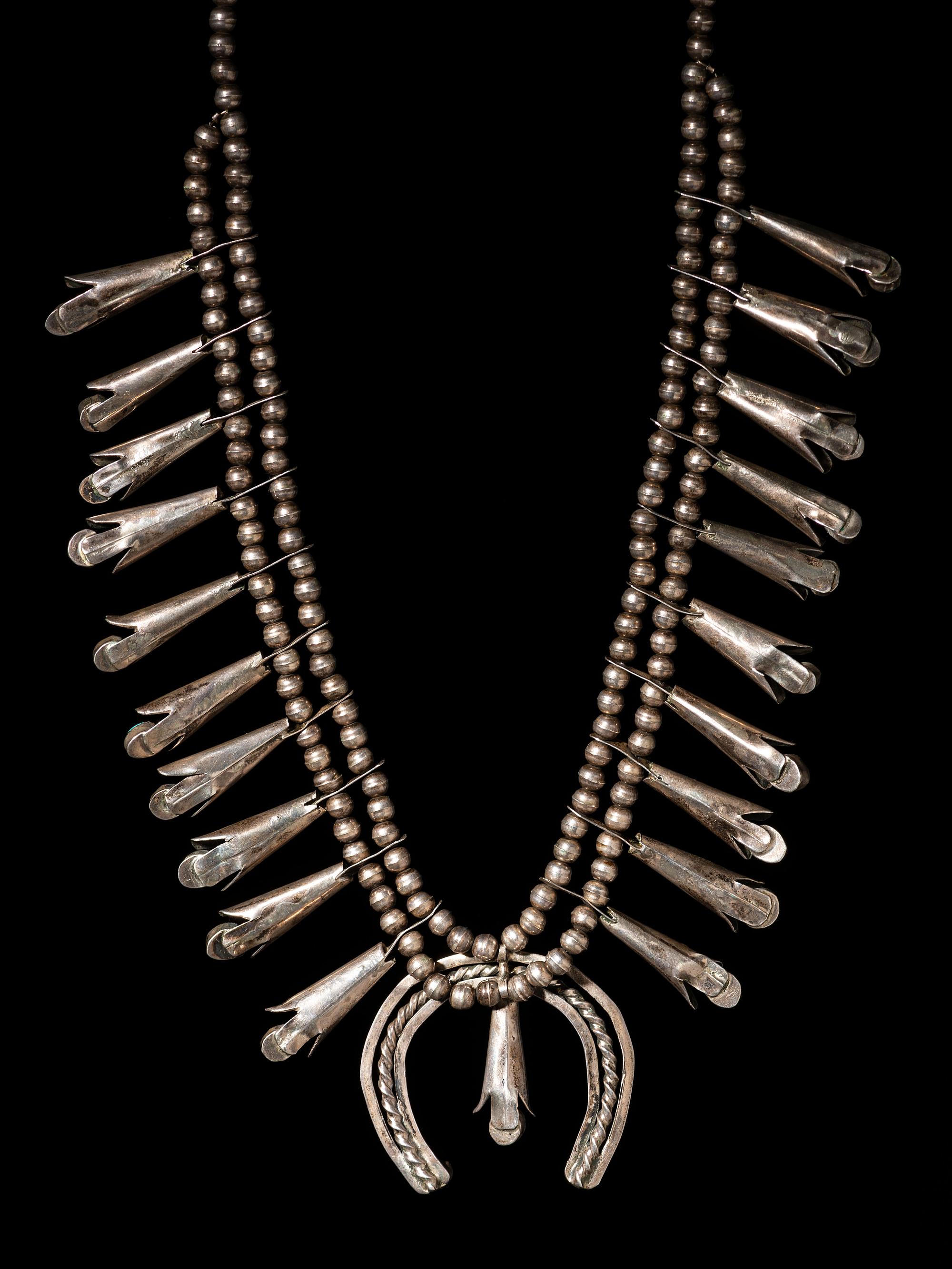 Navajo Silver and Turquoise Squash Blossom Necklace