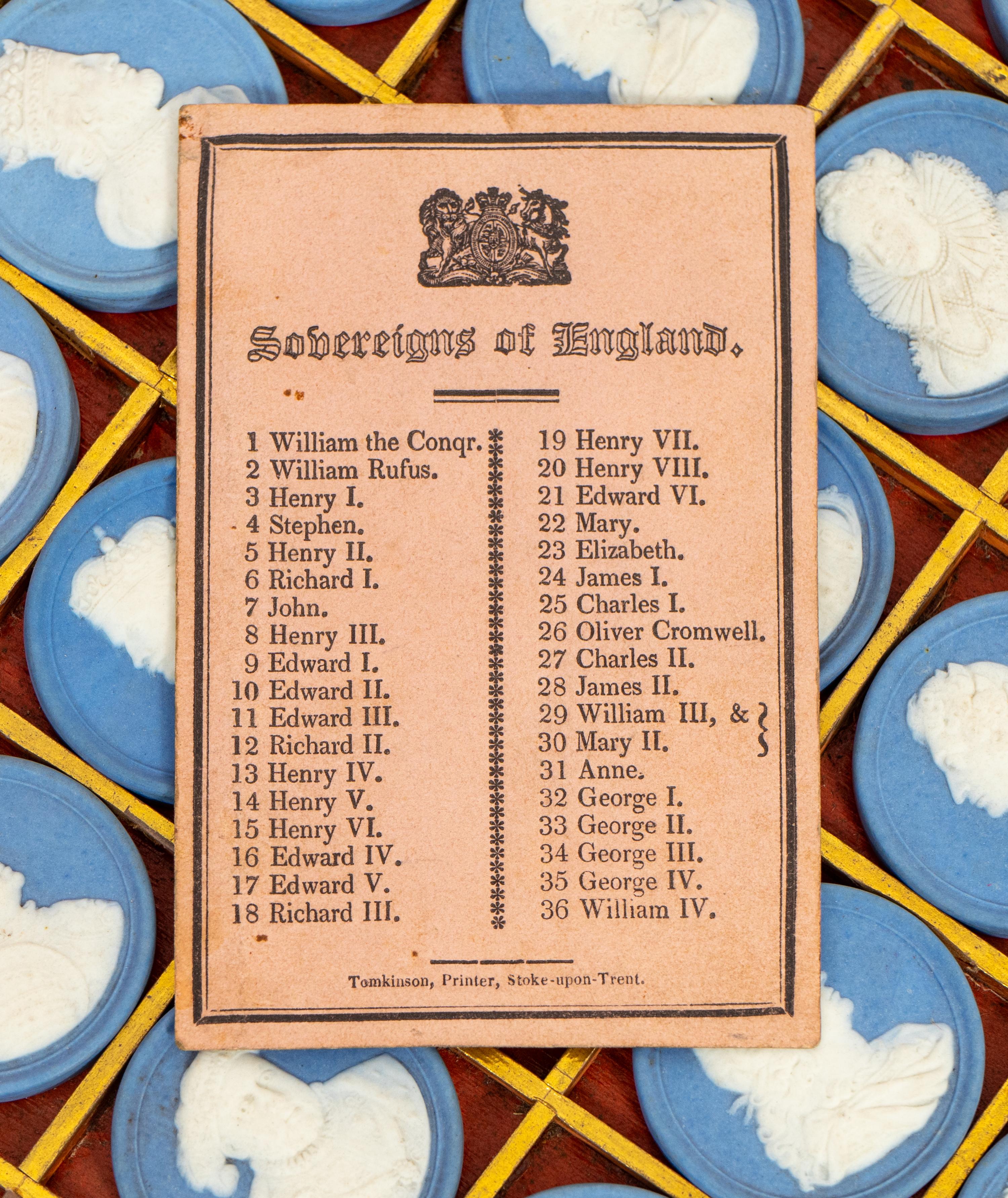 A Cased Set of Wedgwood Jasperware Portrait Medallions, Sovereigns of England