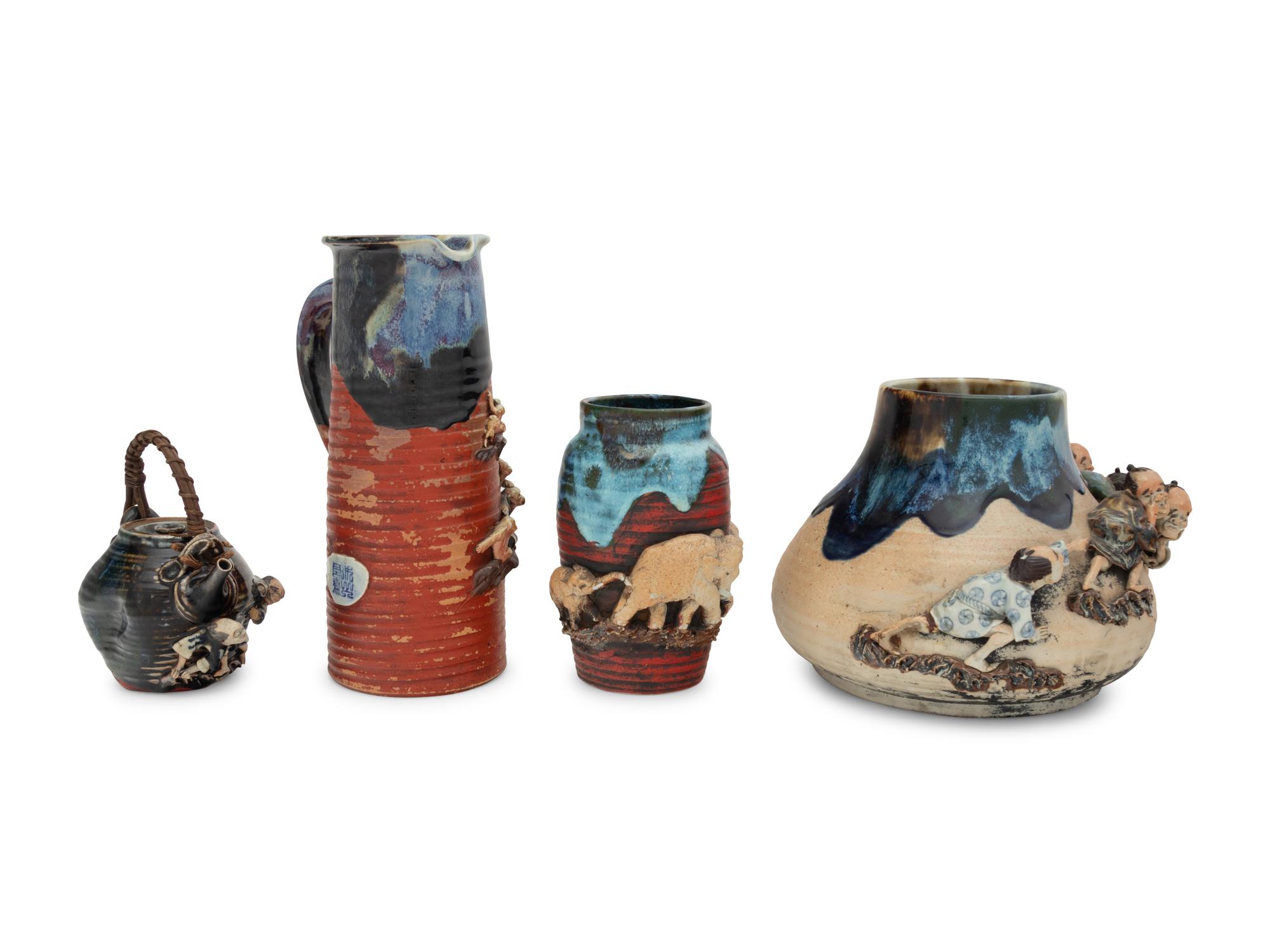 Four Japanese Sumidagawa Pottery Vessels
