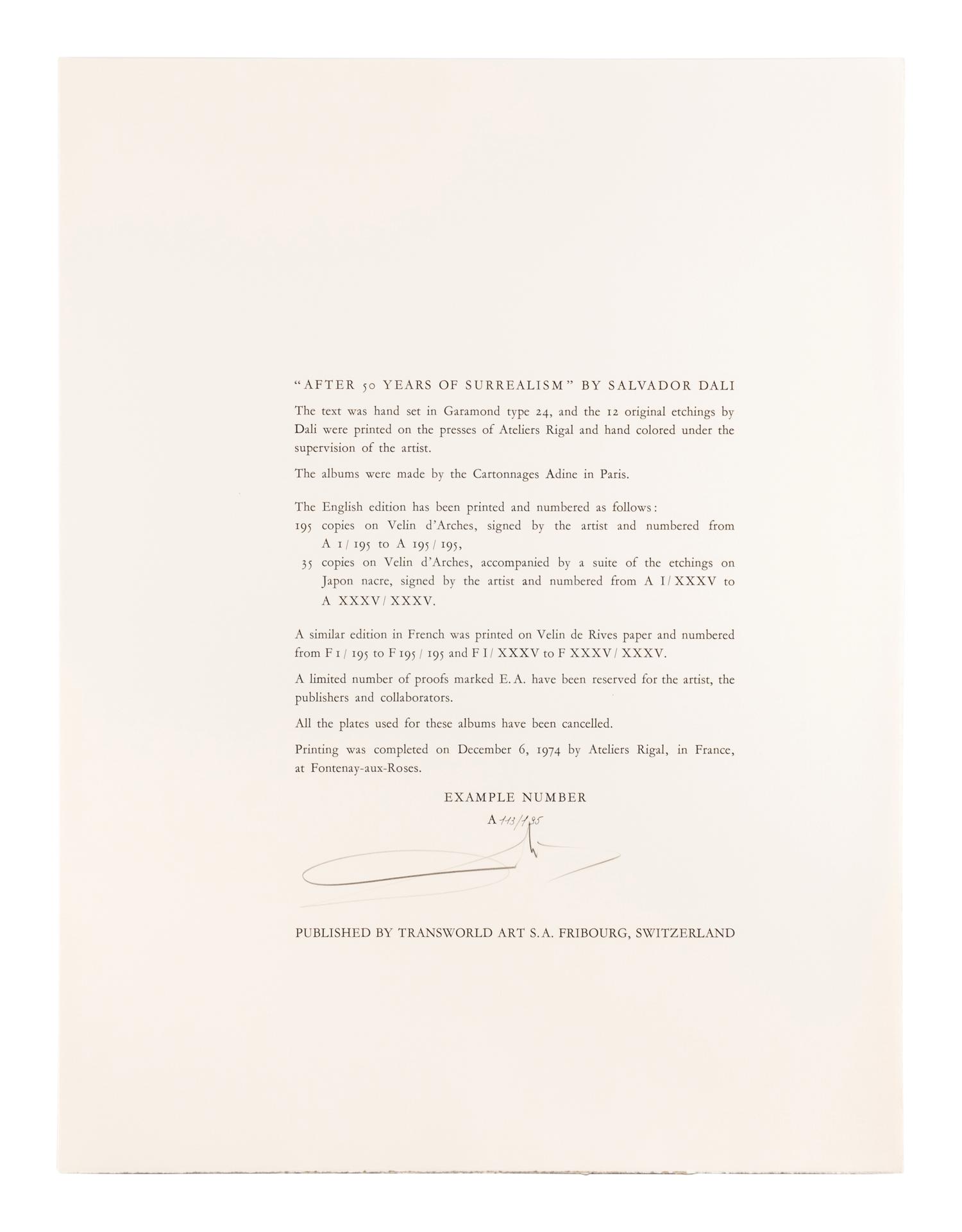 After 50 Years of Surrealism (complete portfolio of 12 with text and justification pages and portfolio case), 1974