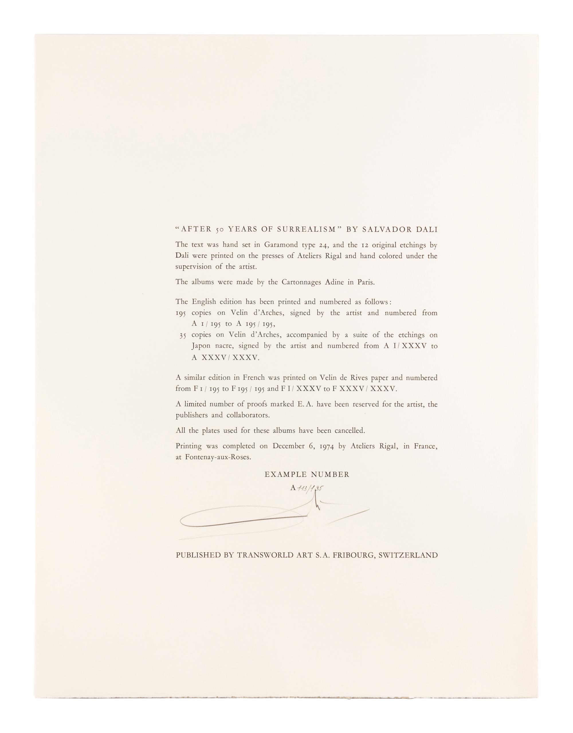 After 50 Years of Surrealism (complete portfolio of 12 with text and justification pages and portfolio case), 1974