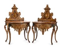 A Pair of Venetian Painted and Parcel Gilt Console Tables