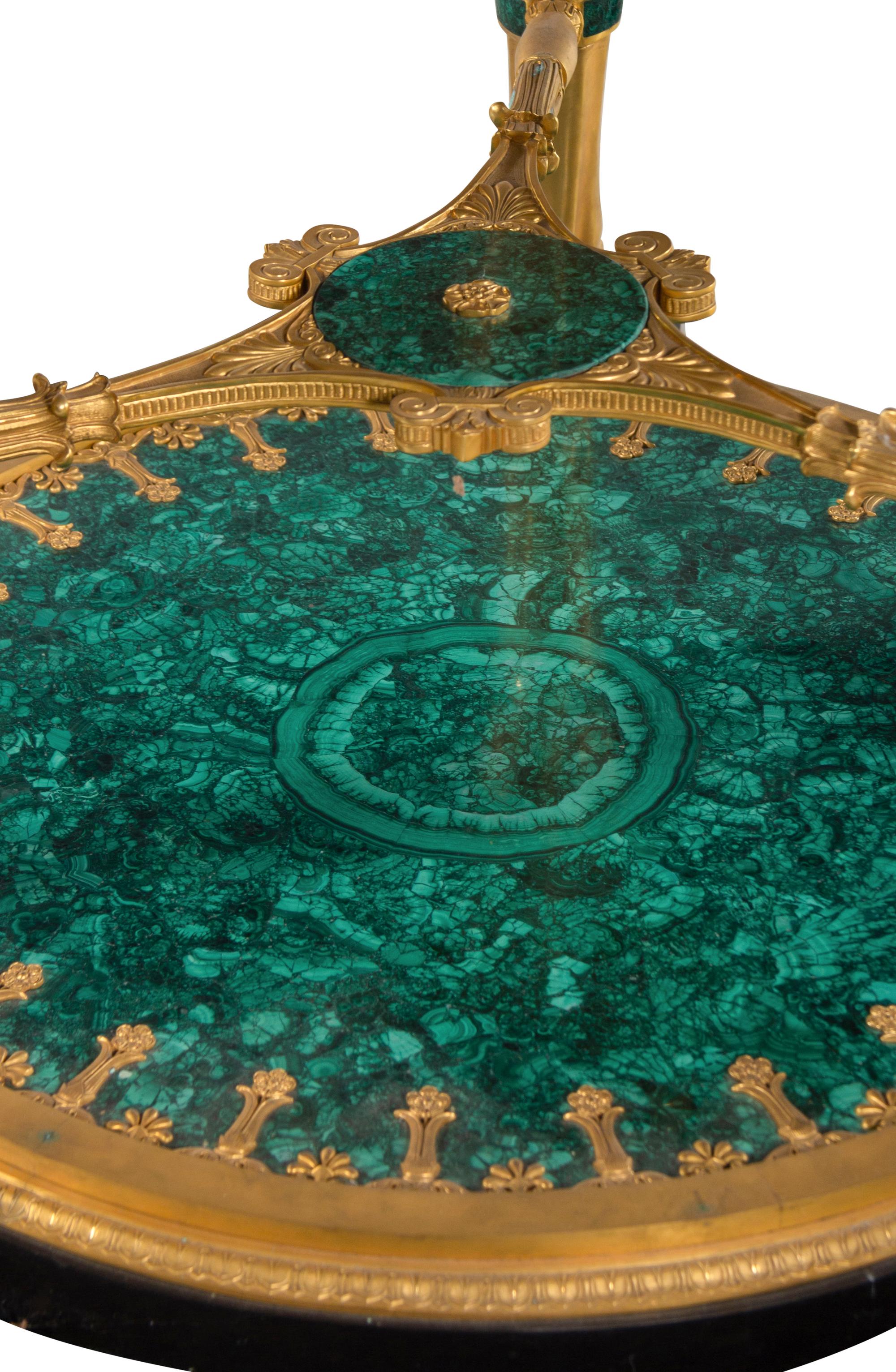 An Empire Style Gilt Bronze and Malachite Veneered Guéridon