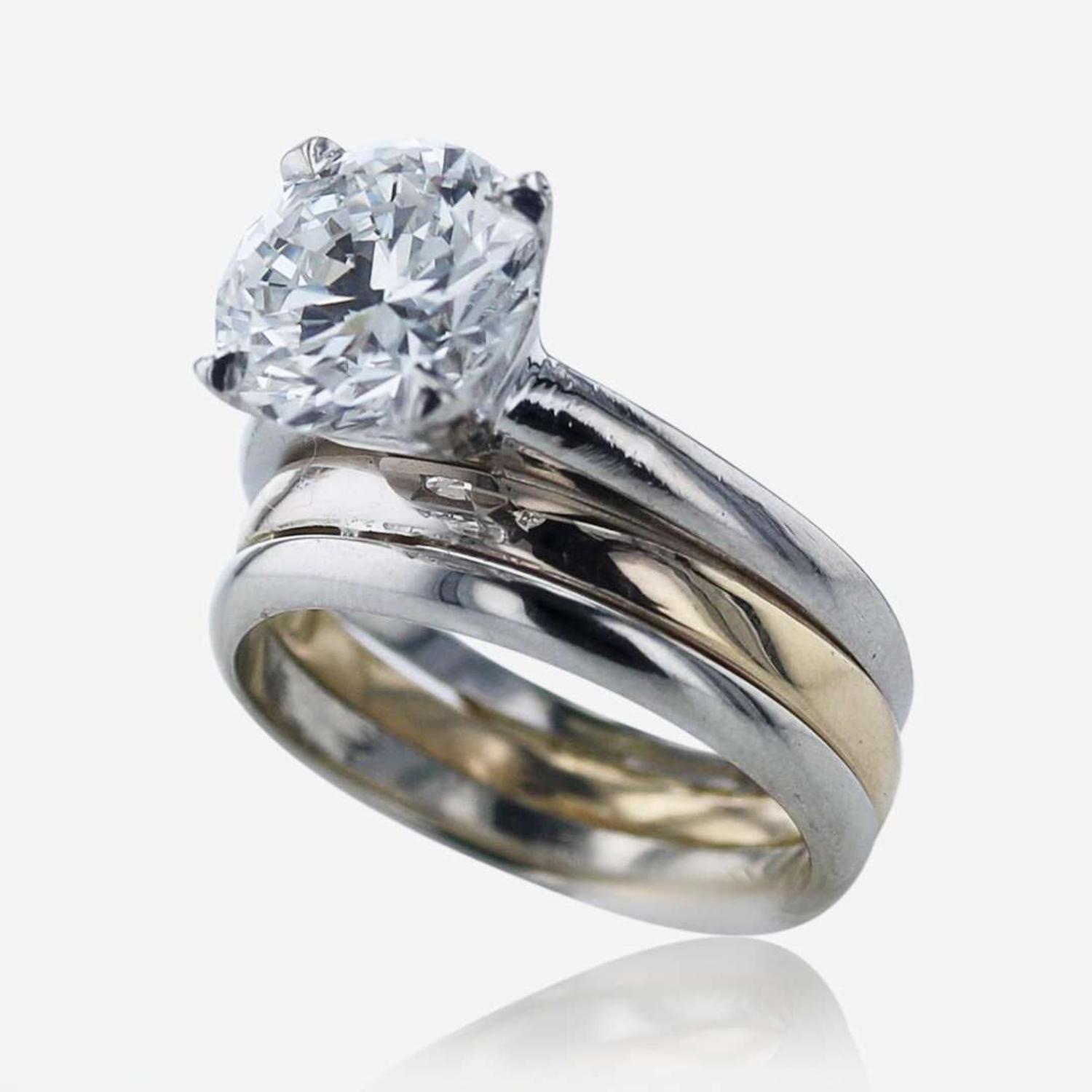 Diamond, Platinum, and 14K Gold Ring 2.86 Carat Round Brilliant Diamond, GIA Certified
