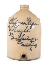 An Ohio Script Painted Stoneware Water Cooler