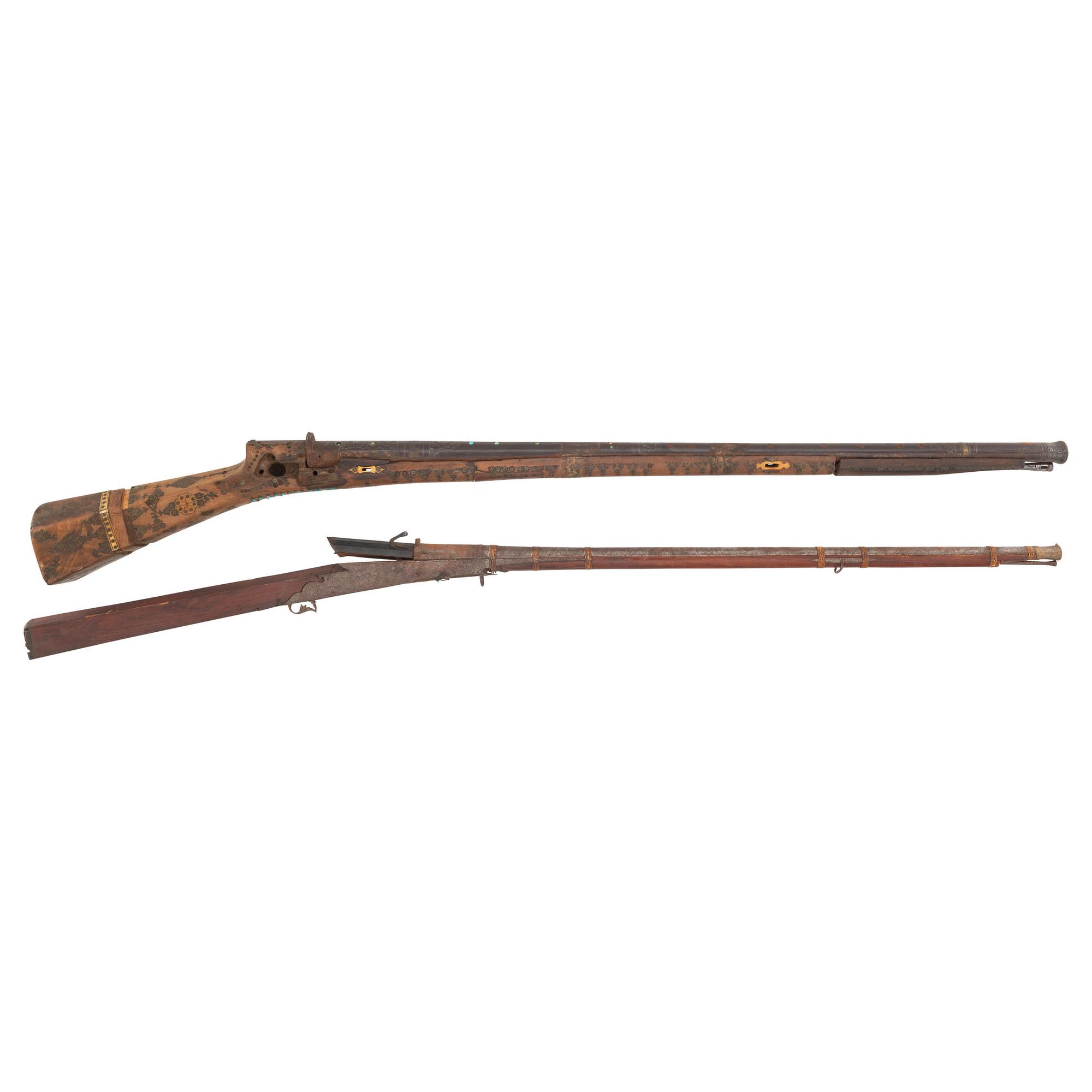 Lot of 2 Ottoman and Indian Muskets Including: Heavily Inlaid Shishana and Toradar