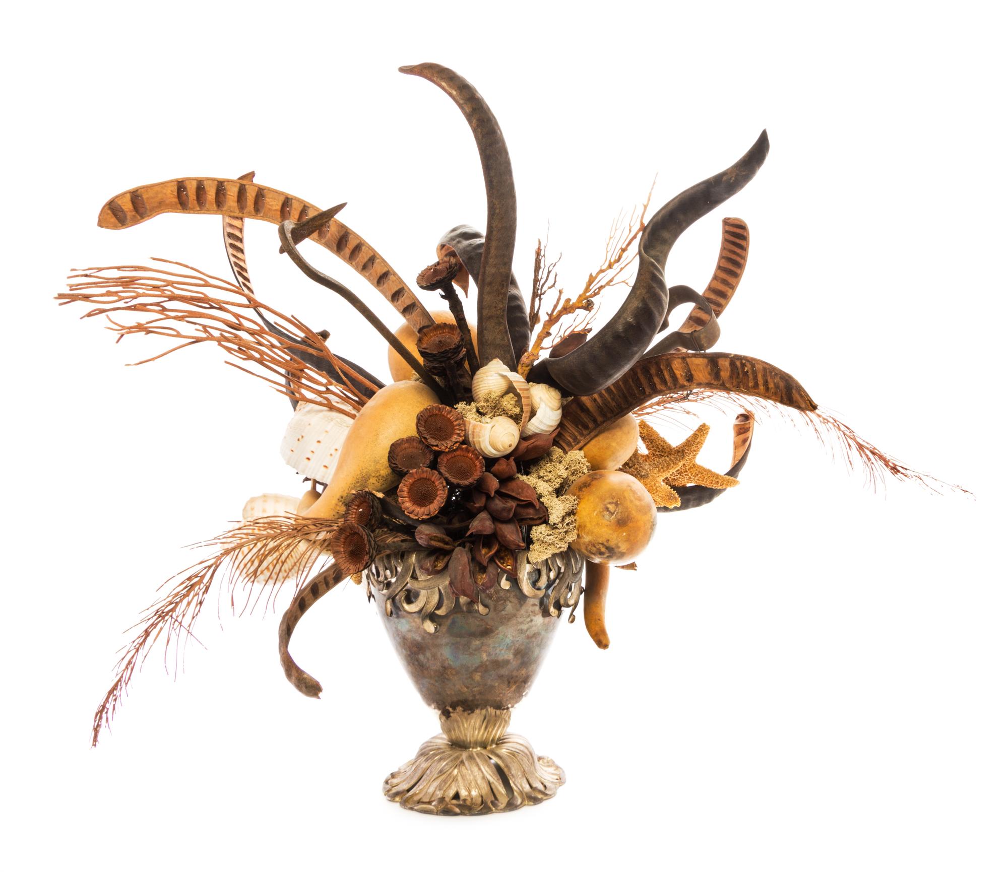 An Edward VIII Silver Vase and Surrealistic Bouquet, Jacques Cartier, London, 1936, the vase of baluster form, its rim and foot applied