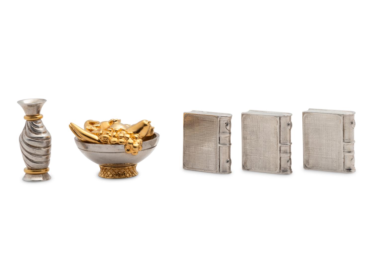 A Yossi Swed Partial Gilt Silver Pargod Screen, Lamp Charity Box and Group of Miniature Objects