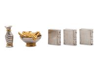 A Yossi Swed Partial Gilt Silver Pargod Screen, Lamp Charity Box and Group of Miniature Objects
