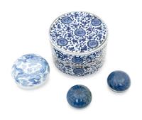 A Group of Four Blue and White Porcelain Covered Ink Paste Boxes
